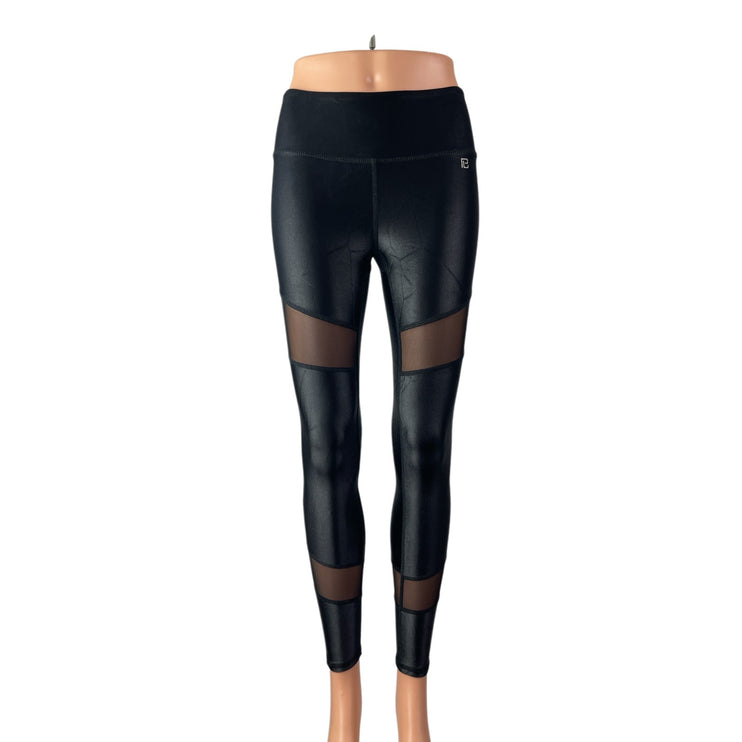 Body Language Women's Black Coated Mesh Trim Yoga Athletic Leggings Pants Size S