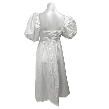 Zara Women's White Short Puff Sleeve Square Neck Zipper Maxi A-Line Dress Size S