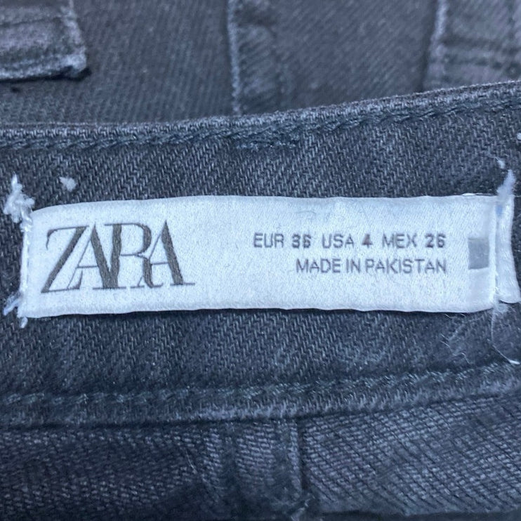 Zara Women's Black High Waisted Baggy Straight Leg Denim Jeans Pants Size 4