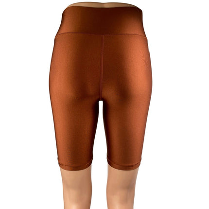 All Access Brown Rust Metallic Shiny High Rise Yoga Athletic Biker Shorts Sz XS