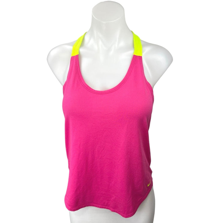 Nike Pink Yellow Sleeveless Racerback Scoop Neck Yoga Athletic Tank Top Size S