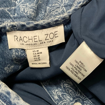 Rachel Zoe Womens Blue Long Sleeves Floral Print Quilted Denim Jeans Jacket Sz M