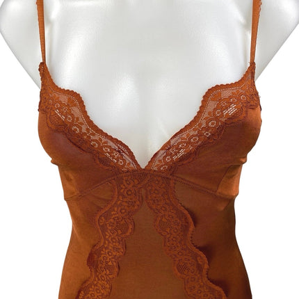 Zara Brown Sleeveless Floral Lace Cami Camisole Tank V Neck Bodysuit Top Size S