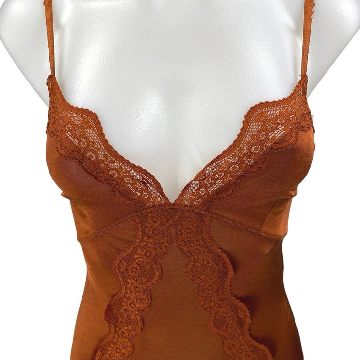 Zara Brown Sleeveless Floral Lace Cami Camisole Tank V Neck Bodysuit Top Size S