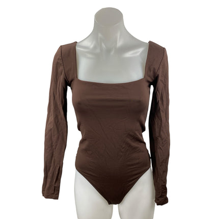 Aritzia Babaton Women's Brown Long Sleeve Square Neck Thong Bodysuit Size M