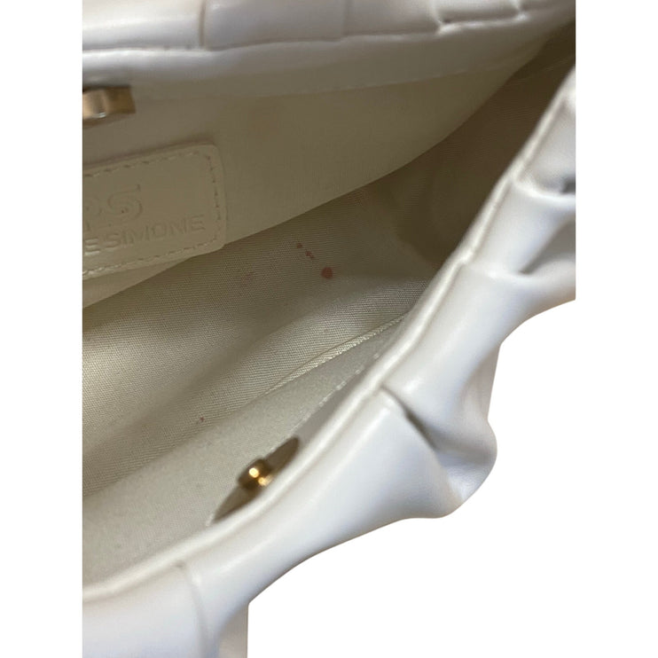 Petite Simone Off White Pleated Faux Leather Vegan Tote Hobo Crescent Handbag OS