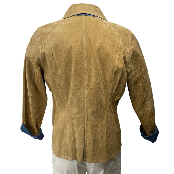 Cervelle 100% Suede Women's Brown Tan Zip Up Collar Long Sleeve Coat Jacket Sz L