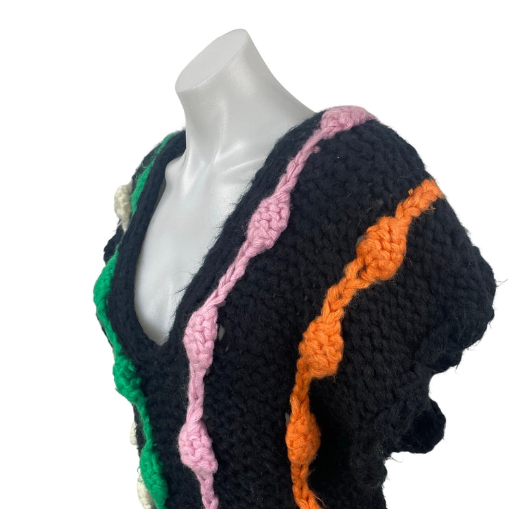 Anthropologie Maeve Black Bauble Knit Chunky Striped Sweater Vest Top Size OS