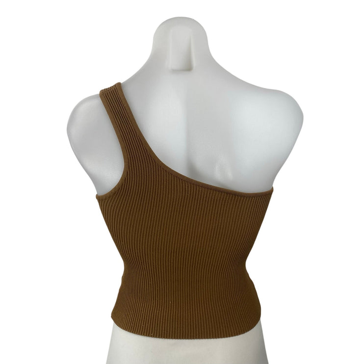 Aritzia Babaton Tan Sculpt One Shoulder Ribbed Knit Sleeveless Blouse Top Size S
