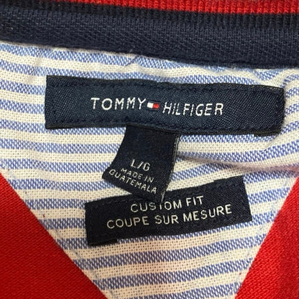 Tommy Hilfiger Men's Blue Red Colorblock Short Sleeve Button Polo Shirt Top Sz L
