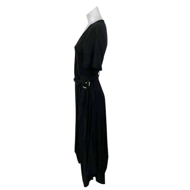Banana Republic Black Short Sleeve V Neck Belted Asymmetric Midi Dress Size XS