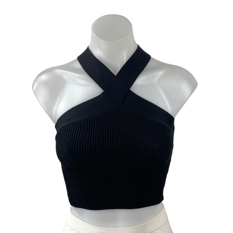 Aritzia Babaton Womens Black Cross Strap Sleeveless Ribbed Knit Crop Top Size XS