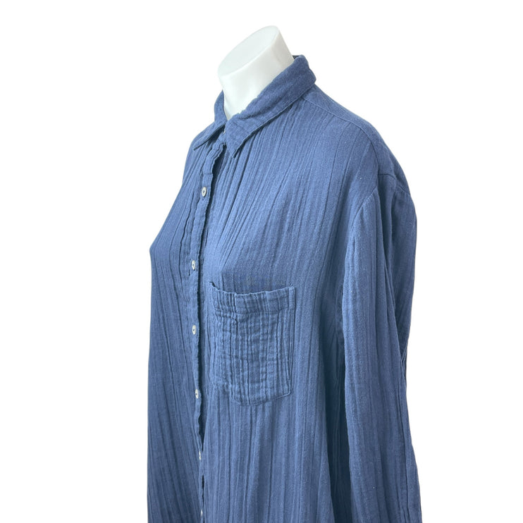 Mara Hoffman Navy Blue Long Sleeve Button Down Pocket Tie Midi Shirt Dress XXS