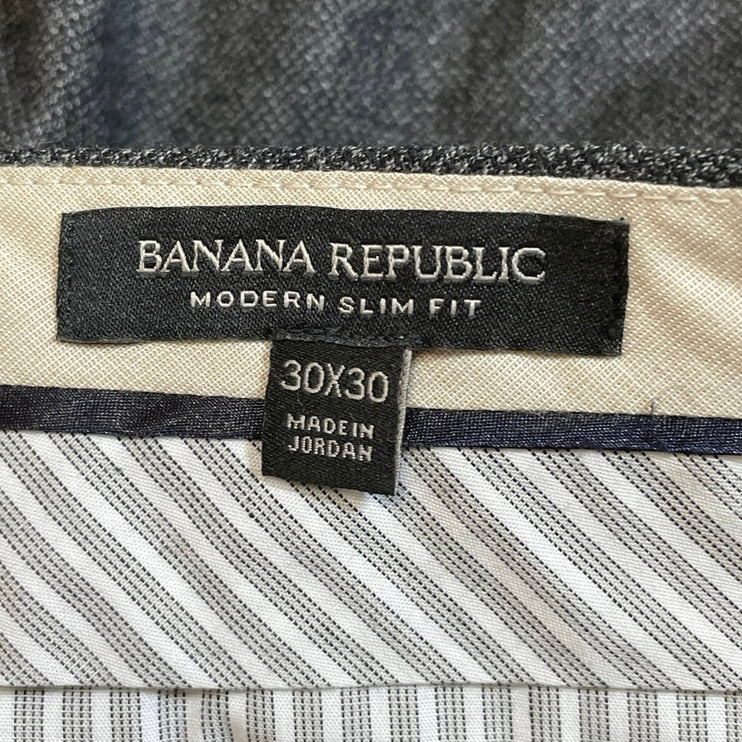 Banana Republic Men's Gray Wool Slim High Rise Straight Trousers Dress Pants 30