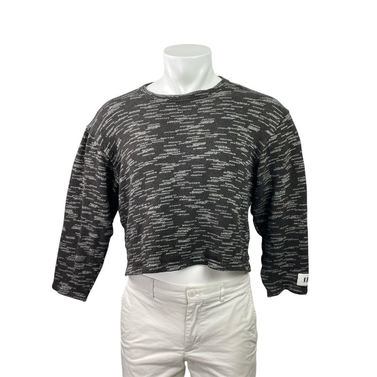 KROST Granite Mens Black Crew Neck Long Sleeve Cropped Sweater Tee Top Size M