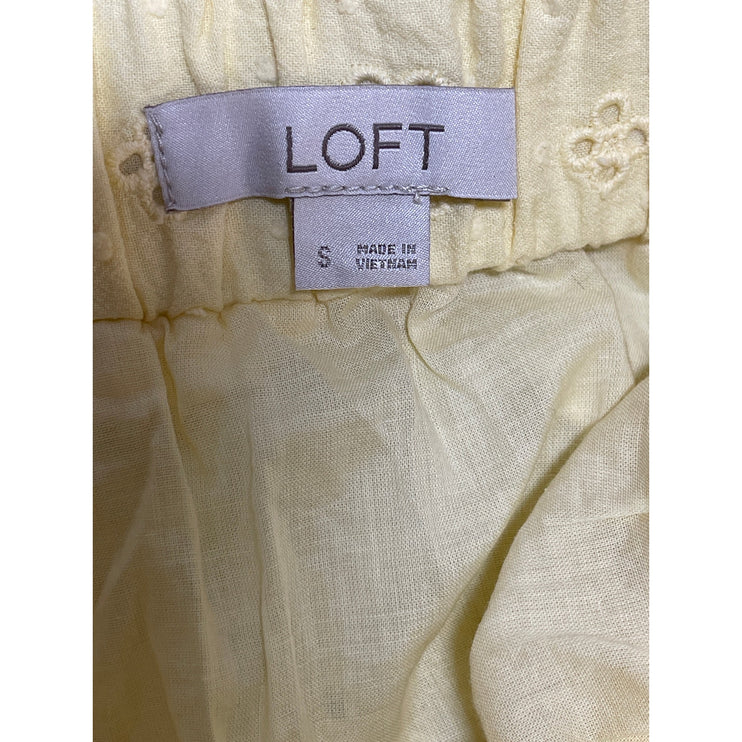 Ann Taylor LOFT Yellow Floral Eyelet Embroidered Ruffle Tiered Mini Skirt Size S