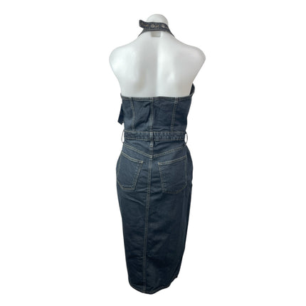 NEW Universal Thread Dark Blue Halter Sleeveless Denim Jean Midi Dress Size 6