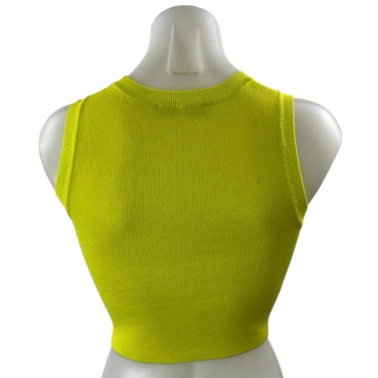Zara Women's Yellow Green Sleeveless Ribbed Knit Racerback Crop Tank Top Size S