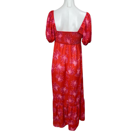 NEW 4SI3NNAI Floral Smocked Short Puff Sleeve Square Neck Maxi A-Line Dress S