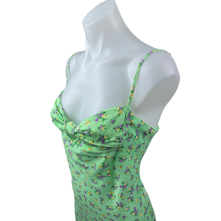 Zara Women's Multicolor Floral Satin Knot Sleeveless Mini  Bodycon Slip Dress M
