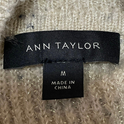 Ann Taylor Beige Turtleneck Long Balloon Sleeve Ribbed Knit Peplum Sweater Top M