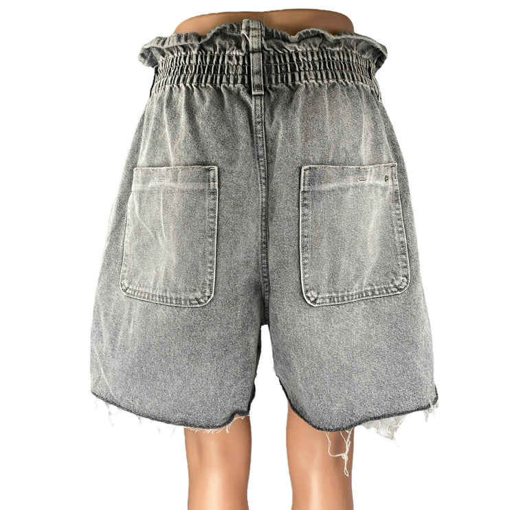 Zara Women's Gray High Waisted Raw Hem Frayed Paperbag Denim Jean Shorts Size 8