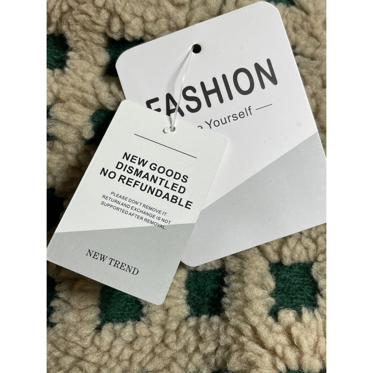 NEW Women's Checkered Sherpa Fleece High Neck Sweater Vest Coat Jacket Top S/M