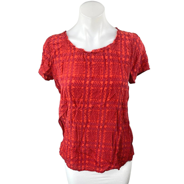 Joie 100% Silk Red Plaid Houndstooth Checkered Short Sleeve Blouse Shirt Top S
