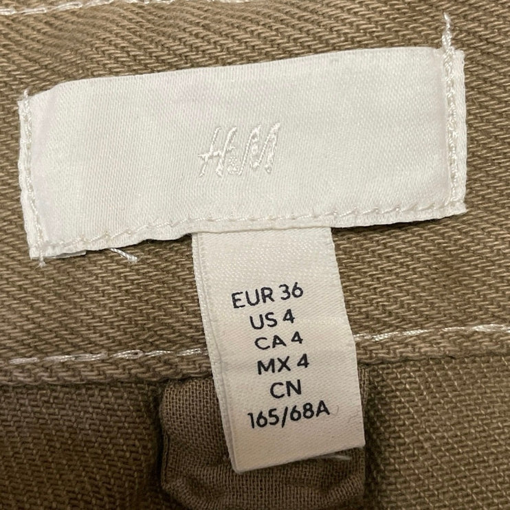 H&M Women's Khaki Tan High Rise Baggy Wide Leg Utility Cargo Denim Jeans Size 4