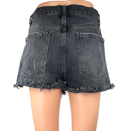 Zara Women's Black High Waisted Raw Hem Casual Mini Denim Jean Shorts Size 6