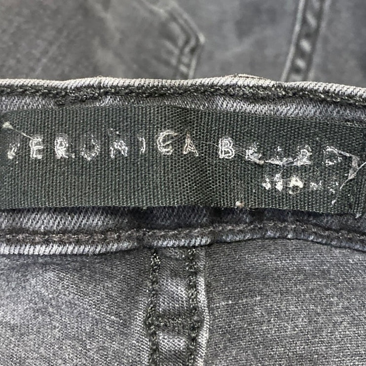 Veronica Beard Kareena Black Feather Trim High Rise Skinny Denim Jeans Pants 25