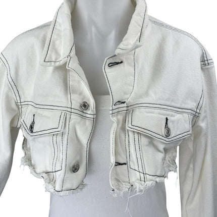 Oh My T Shirt Women's White Long Sleeve Cutoff Crop Denim Jean Jacket Size S
