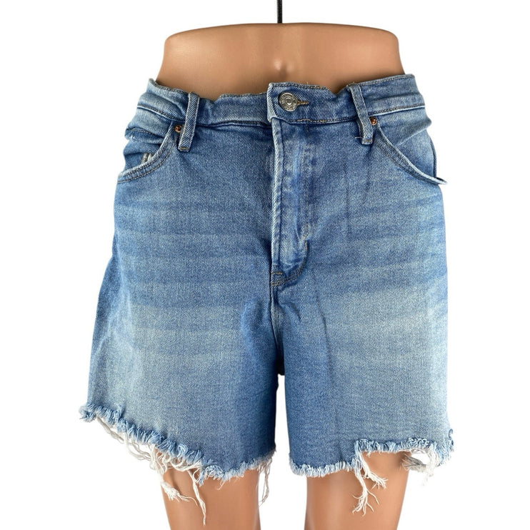 Nicole Miller Blue High Waisted Frayed Hem Wide Leg Denim Boyfriend Shorts Sz 12