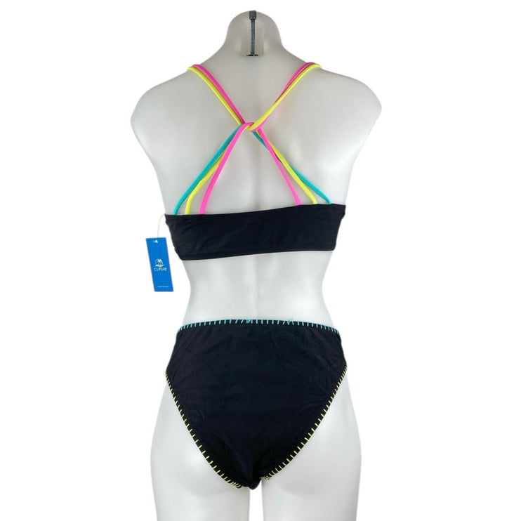 NEW Cupshe Black Cross Back Strap Triangle Two Piece Bikini Set Swimwear Size M