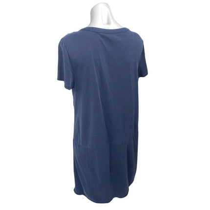 Tahari Navy Blue Short Sleeve Notch V Neck T Shirt Shift Mini Dress Size L