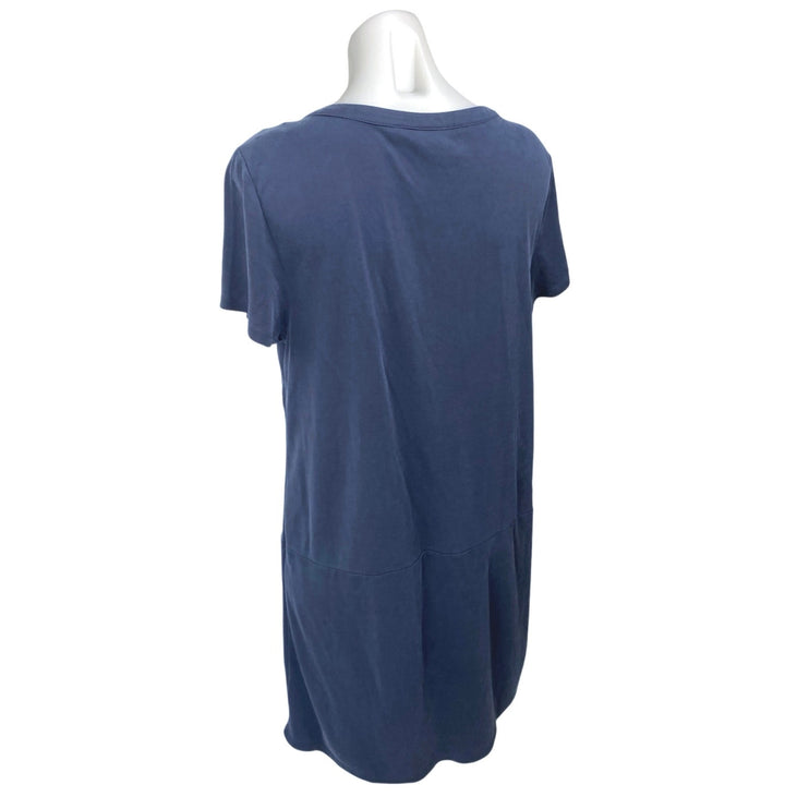 Tahari Navy Blue Short Sleeve Notch V Neck T Shirt Shift Mini Dress Size L