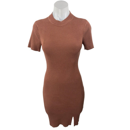 Abercrombie & Fitch Brown Ribbed Knit Short Sleeve Sweater Mini Bodycon Dress S