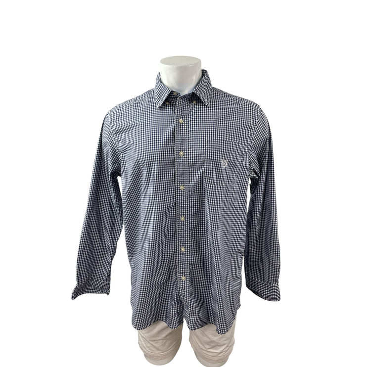 Chaps Men's Blue Gingham Checkered Long Sleeve Button Down Shirt Top Size L