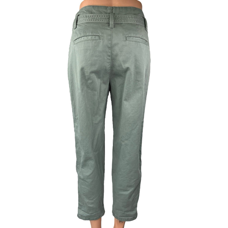 Gap Women's Green High Waist Belted Pleated Straight Tapered Trousers Pants 0