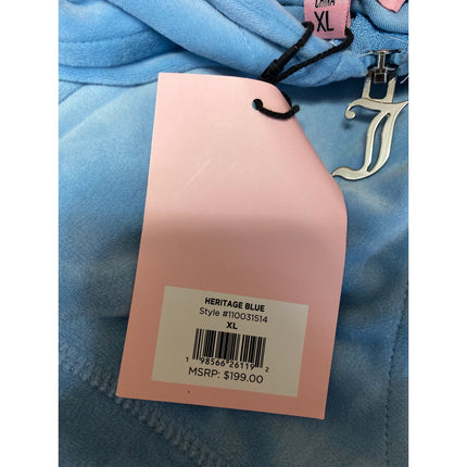 NEW Juicy Couture Women's Blue Velvet Velour Y2k Hoodie Crop Sweatshirt Top XL