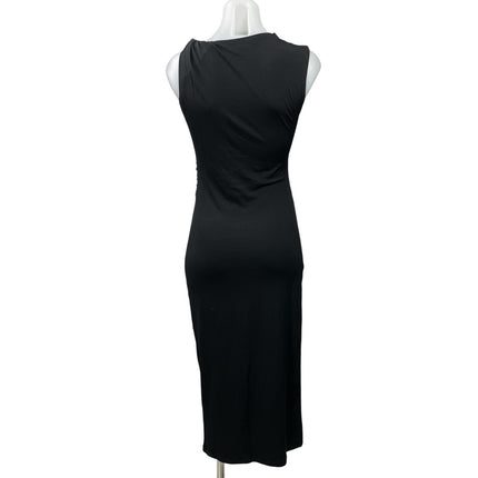 H&M Womens Black Sleeveless Gathered Ruched Asymmetric Neck Bodycon Midi Dress S