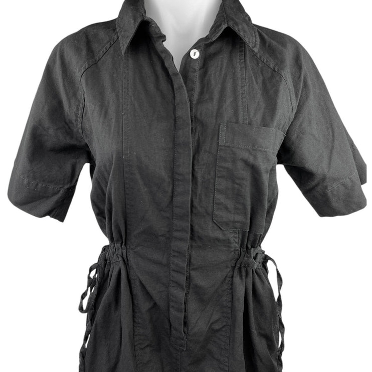 ASOS Black Button Up Shirt Pocket Short Sleeve Tie Waist Romper Shorts Size 4