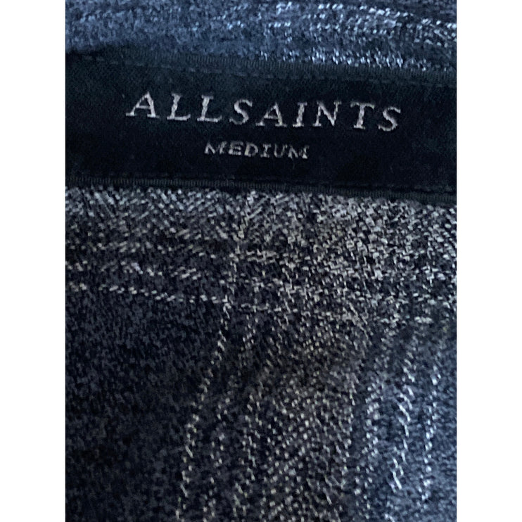 Allsaints Women's Blue Plaid Flannel Long Sleeve Button Down Shirt Top Size M