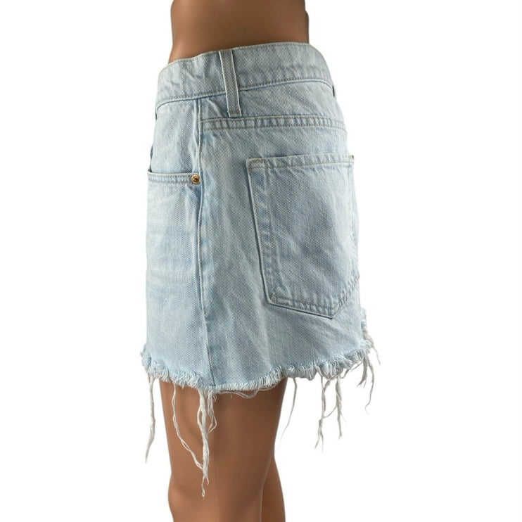 Mother Women's Blue Light Wash Raw Hem Cut Off Mini Denim Jean Skirt Size 27