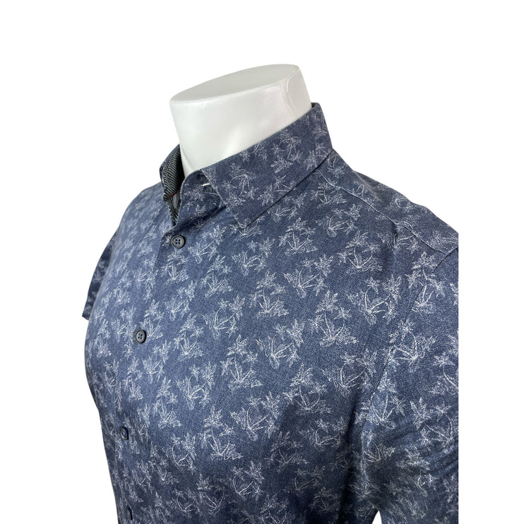 Ted Baker Men's Blue Palm Tree Short Sleeve Button Down Camp Shirt Top Size M