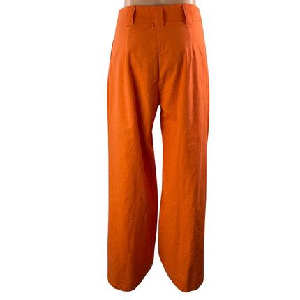 Commense Orange Coral Linen High Rise Pleated Wide Leg Baggy Trousers Pants S