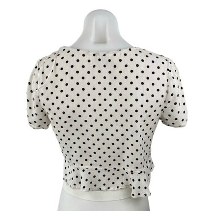 Polly Women's White Black Polka Dots Short Sleeve Cardigan Tie Crop Top Size 6
