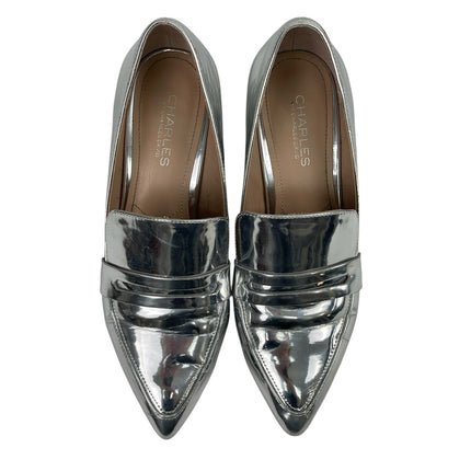 Charles By Charles David Sliver Metallic Pointed Toe Block Heels Pump Shoes 9M