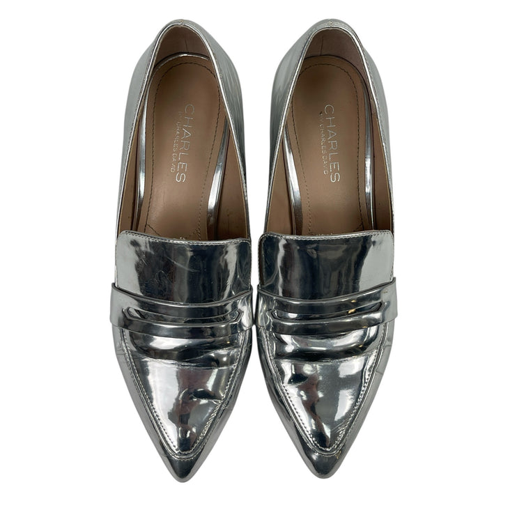 Charles By Charles David Sliver Metallic Pointed Toe Block Heels Pump Shoes 9M