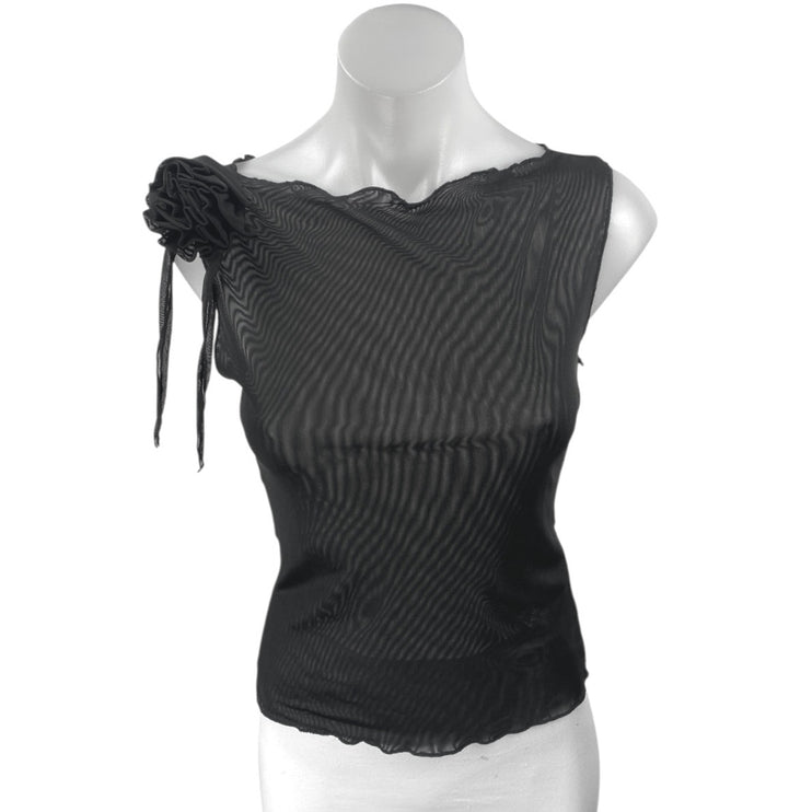 NEW Noisy May Black Mesh Sheer Rose Bow Sleeveless Cami Blouse Tank Top Size XS